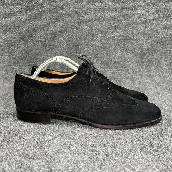 Salvatore Ferragamo Black Suede Oxfords Men's 9D Wing Tip Leather Dress Shoes - Picture 1 of 14